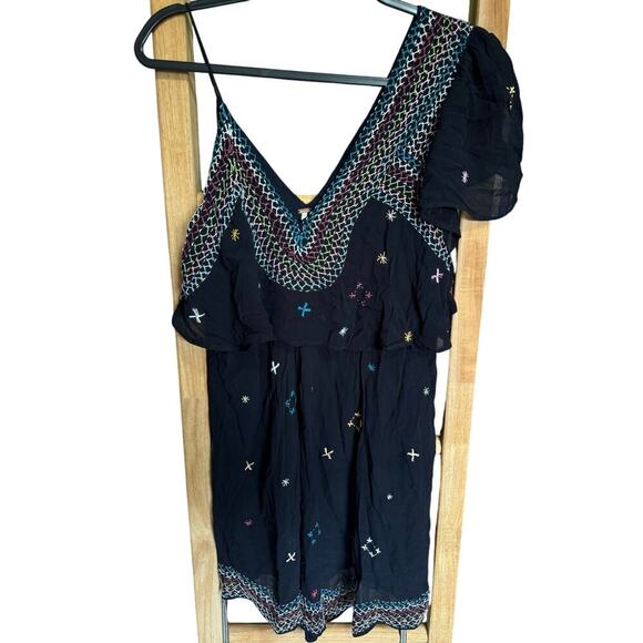 Free People These Eyes Together Dress One Shoulder Embroidery Detail Size Medium - Picture 5 of 14